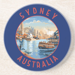 Dessous De Verre En Grès Sydney Australia Retro Cercle en détresse