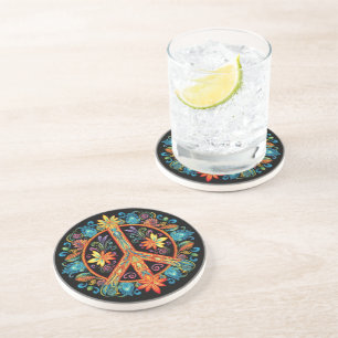Dessous De Verre En Grès SYMBOLE DE LA PAIX les années 70 60s Colorful