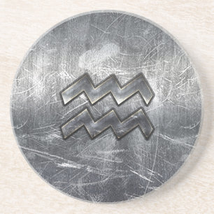Dessous De Verre En Grès SYMBOLE Zodiaque Aquarius Acier en argent désorgan