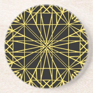 Dessous De Verre En Grès Symétrie géométrique noire et jaune