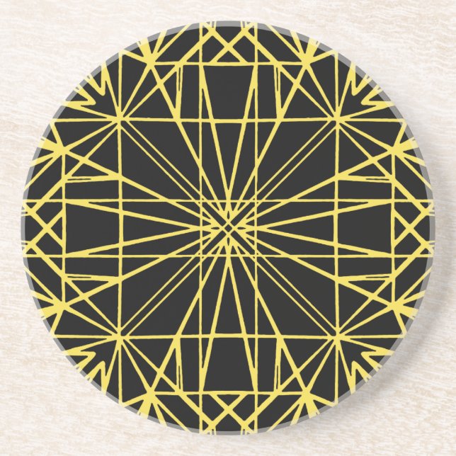 Dessous De Verre En Grès Symétrie géométrique noire et jaune (Devant)