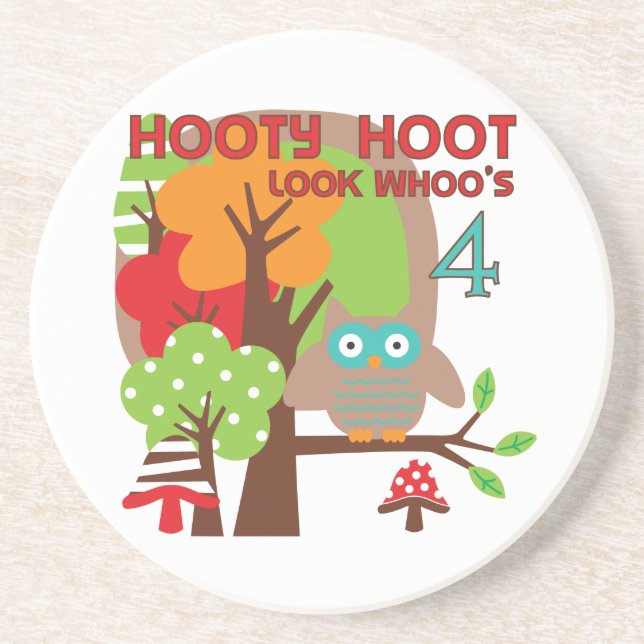 Dessous De Verre En Grès T-shirts et cadeaux Owl 4th Birthday (Devant)