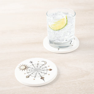 Dessous De Verre En Grès Tapis de pierre en grès mandala Soleil & Lune céle