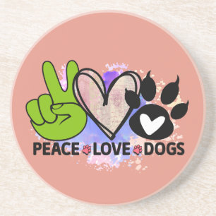 Dessous De Verre En Grès Tapis de verre Paix Amour Chiens – Cadeau pour ama