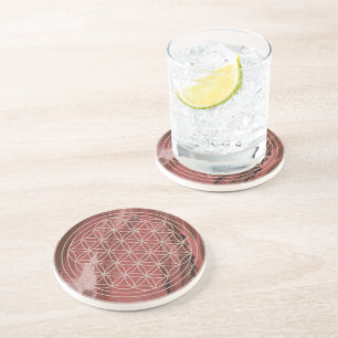 Dessous De Verre En Grès Tapisserie Fleur de Vie Marron Géométrie Sacrée