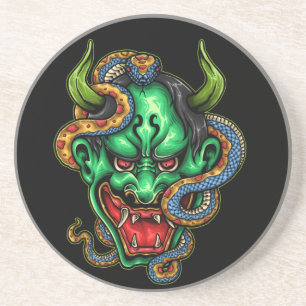 Dessous De Verre En Grès Tatouage Dragon Vert