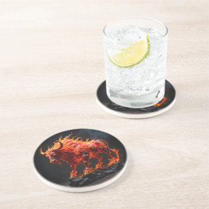 Dessous De Verre En Grès Taureau de feu mythique