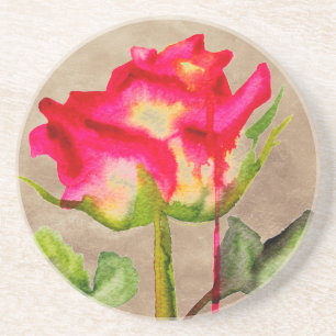 Dessous De Verre En Grès Tea hybride Rose aquarelle moderne fleurie art