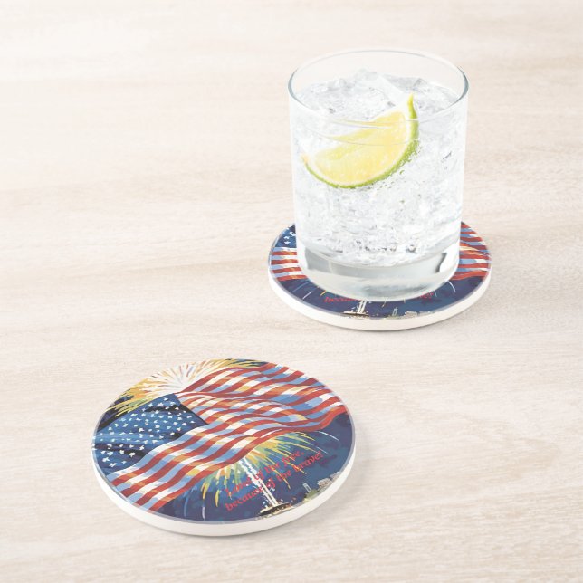 Dessous De Verre En Grès Terre des LIBRES... Drapeau américain (Côté)