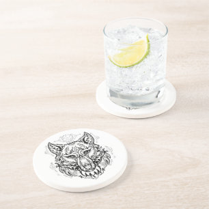 Dessous De Verre En Grès Tête de loup aux décorations ethniques