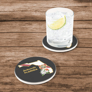 Dessous De Verre En Grès Texte personnalisé Floride Drapeau & Fleur Orange 