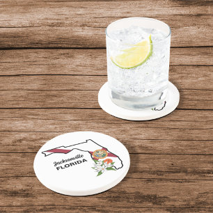 Dessous De Verre En Grès Texte personnalisé Floride Drapeau & Fleur Orange 