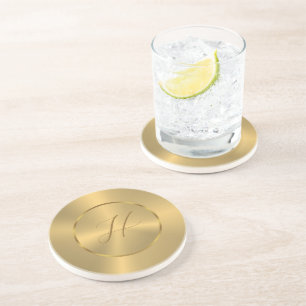 Dessous De Verre En Grès Texture dorée métallique monogramme personnalisé