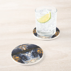 Dessous De Verre En Grès Texture en marbre or et Parties scintillant Sculpt