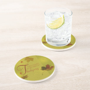 Dessous De Verre En Grès Thanksgiving veut typographie Feuilles