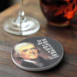 Dessous De Verre En Grès Thomas Jefferson Citation sur Dieu et la Liberté