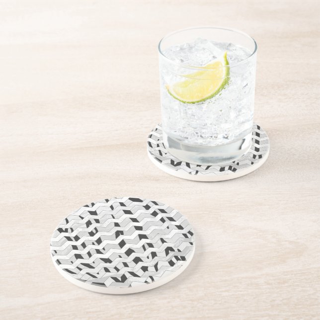 Dessous De Verre En Grès Tigre Cheveron noir et blanc (Côté)