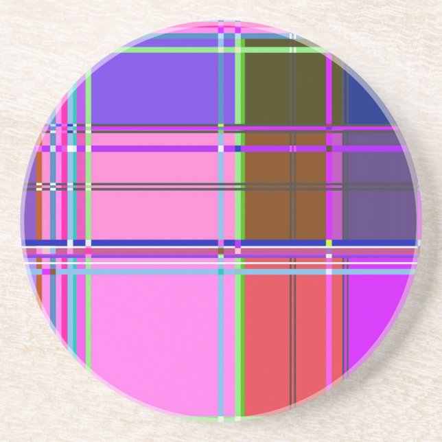 Dessous De Verre En Grès Tissu à carreaux rose motif Madras (Devant)