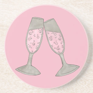 Dessous De Verre En Grès Toast Bubbly Pink Champagne Cheers Celebration