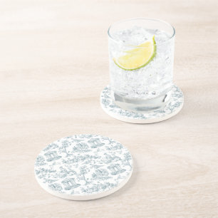Dessous De Verre En Grès Toile bleue et blanche