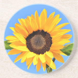 Dessous De Verre En Grès Tournesol jaune contre soleil sur ciel bleu - été