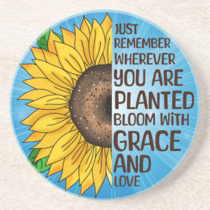 Dessous De Verre En Grès Tournesol tiré à la main et citation