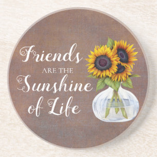 Dessous De Verre En Grès Tournesols Jaune Brun Rustique Vase Ami Citation