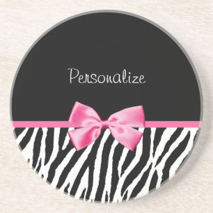 Dessous De Verre En Grès Trendy Black And White Zebra Print Rose Ribbon