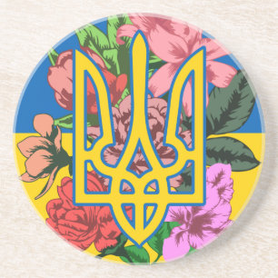 Dessous De Verre En Grès Trident ukrainien et drapeau de l'Ukraine avec des