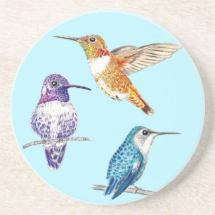 Dessous De Verre En Grès Trio de colibris brillants, Costas, roux