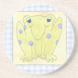 Dessous De Verre En Grès Trio de grenouille sur le tissu de guingan