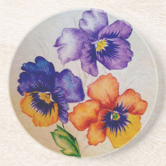 Dessous De Verre En Grès Trois crayons de couleur vintage de fleurs Pansy