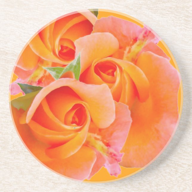 Dessous De Verre En Grès Trois Roses orange (Devant)