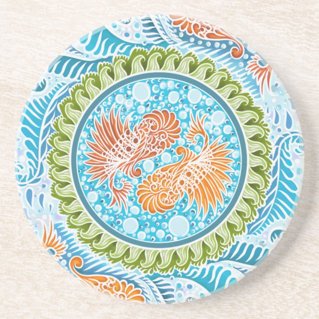 Dessous De Verre En Grès Tropical Koi Mandala (Devant)
