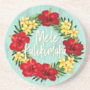 Dessous De Verre En Grès Tropical Paradise Hawaiian Holiday Wreath Wood
