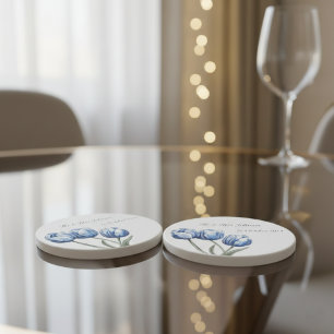 Dessous De Verre En Grès Tulipes en Delft Bleu personnalisables