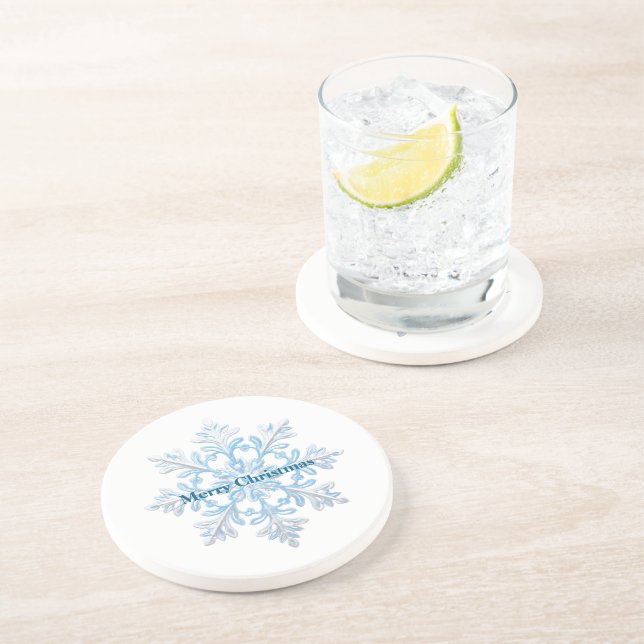 Dessous De Verre En Grès Turquoise Bleu Blanc Noël Flocon de neige (Côté)