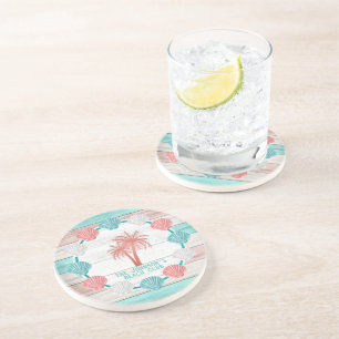 Dessous De Verre En Grès Turquoise et Coral Beach Bois de coquillage