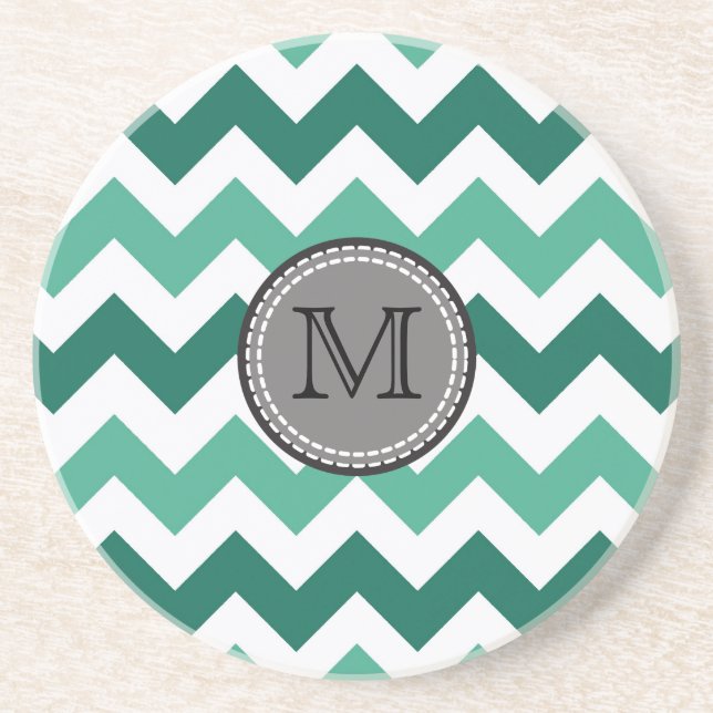 Dessous De Verre En Grès Turquoise et Mint Chevron Zigzag Monogram (Devant)