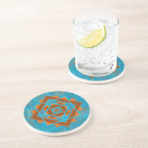 Dessous De Verre En Grès Turquoise géométrique des pics de montagne du Su