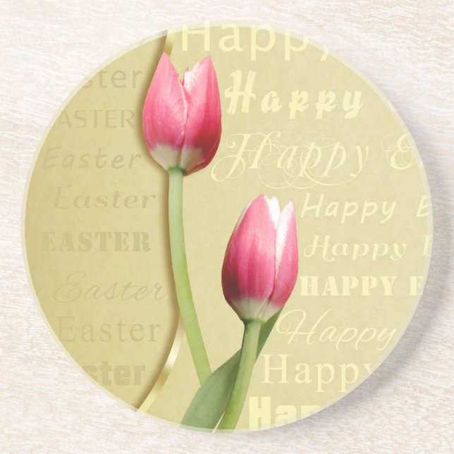 Dessous De Verre En Grès Typographie d'or des Tulipes de Pâques (Devant)