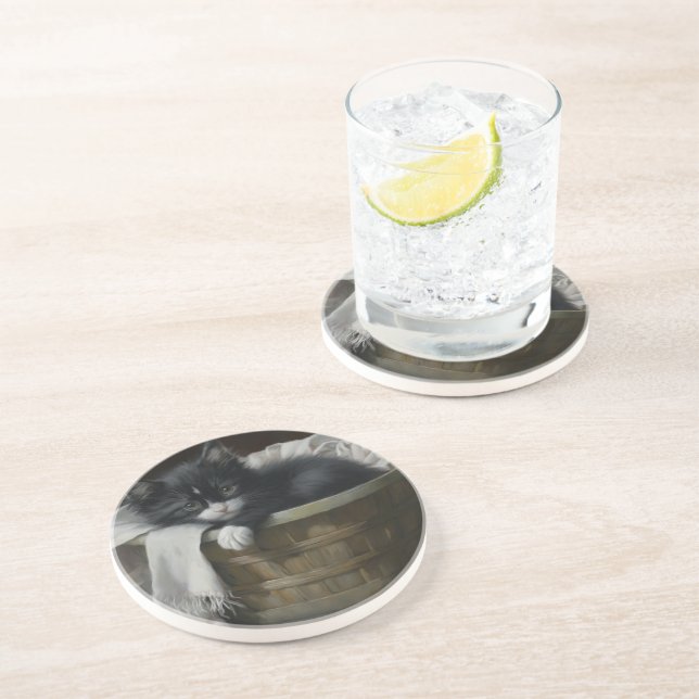 Dessous De Verre En Grès Un Coin Cosy Kittens (Côté)