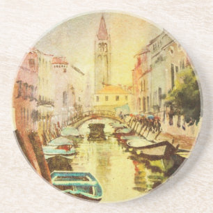 Dessous De Verre En Grès Une vue du canal avec des bateaux et des bâtiments