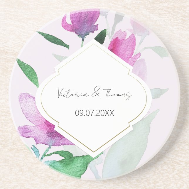 Dessous De Verre En Grès Uniquité Des Fleurs D'Aquarelle Violet (Devant)