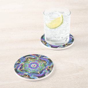 Dessous De Verre En Grès Univers Mandala Couleurs Psychédéliques
