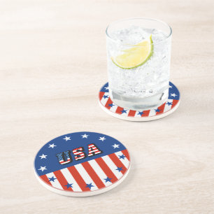 Dessous De Verre En Grès USA - Drapeau américain et étoiles en cercle