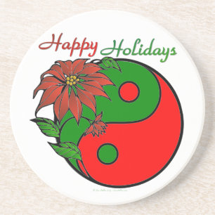 Dessous De Verre En Grès Vacances Yin Yang Poinsettia Rouge Vert