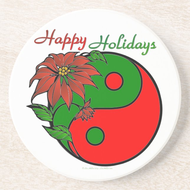 Dessous De Verre En Grès Vacances Yin Yang Poinsettia Rouge Vert (Devant)