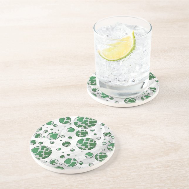 Dessous De Verre En Grès Vache à pois Imprimé vert et blanc (Côté)