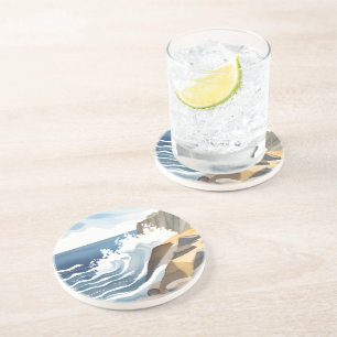 Dessous De Verre En Grès Vagues déferlantes Rivage côtier rocheux Aquarel